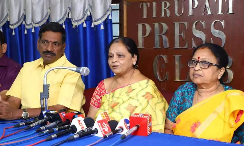 Tirupati: Former TDP MLA M Suguna flays government for cancellation of pensions