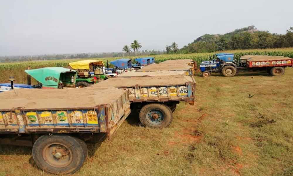 12 sandladen tractors seized in Srikakulam