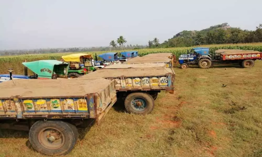 12 sand-laden tractors seized in Srikakulam