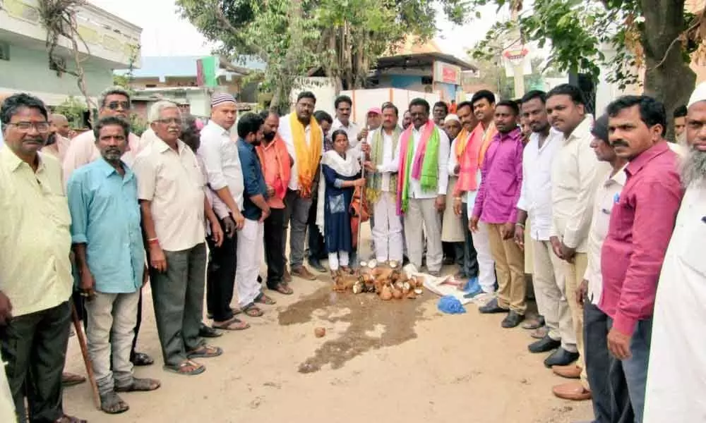 Hyderabad: Foundation laid for CC road works in Mallapur
