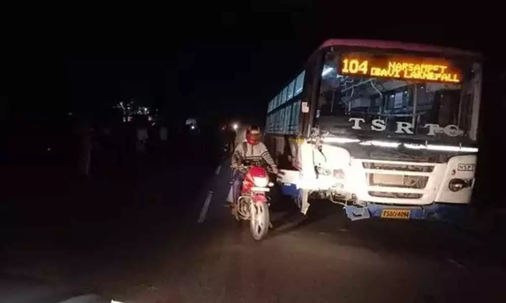 Three youth died as RTC bus hits bike in Warangal district