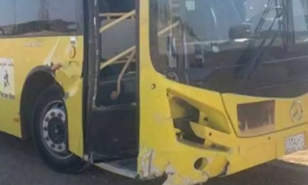 Close shave for students as college bus rams into crane in Warangal