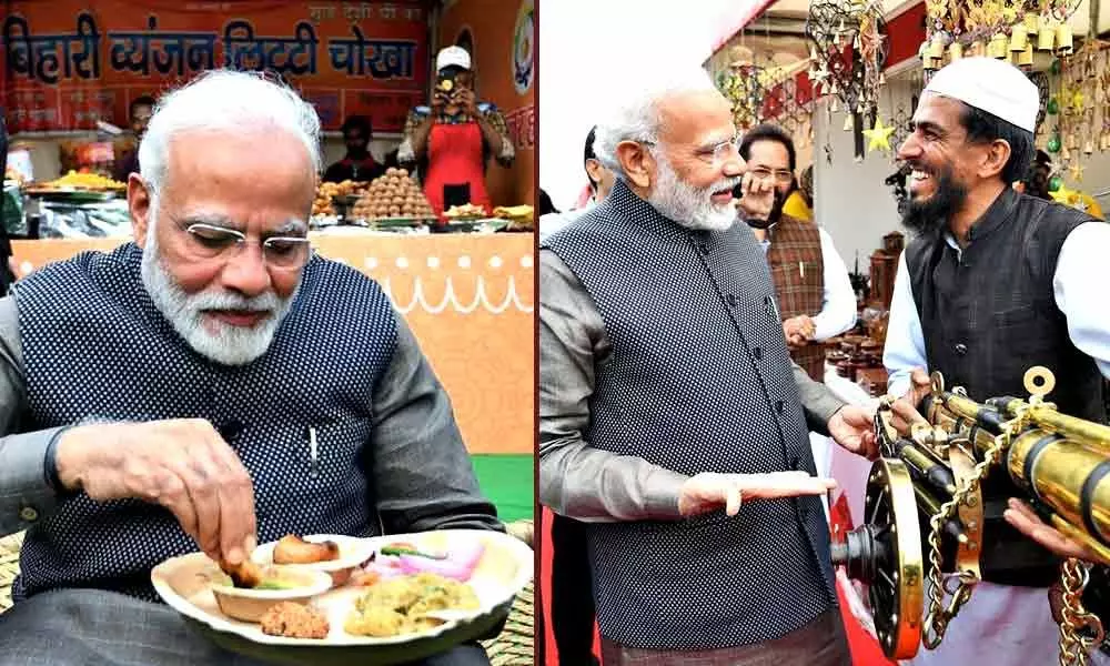 PM Modi makes surprise visit to Hunar Haat at Rajpath; relishes litti-chokha
