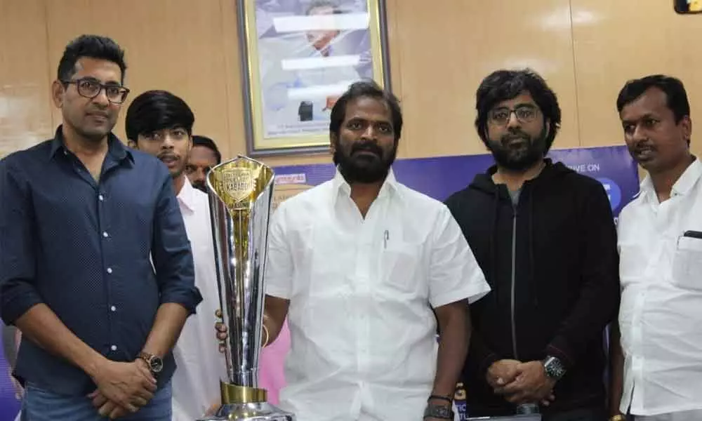 Hyderabad: Minister Srinivas Goud unveils Kabaddi-III Trophy