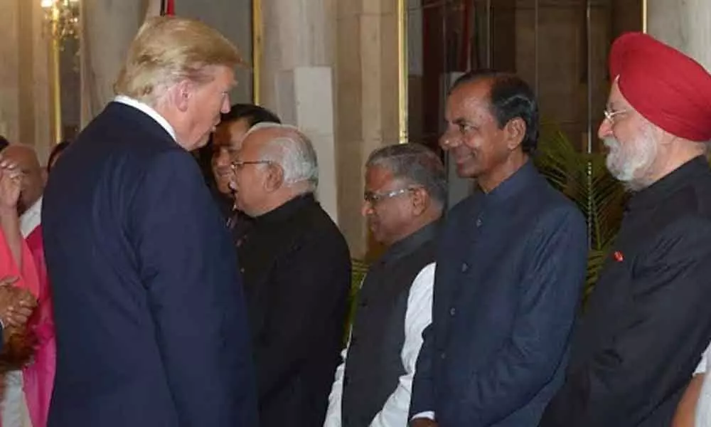 KCR attends President Ram Nath Kovinds dinner banquet, had a chat with Donald Trump