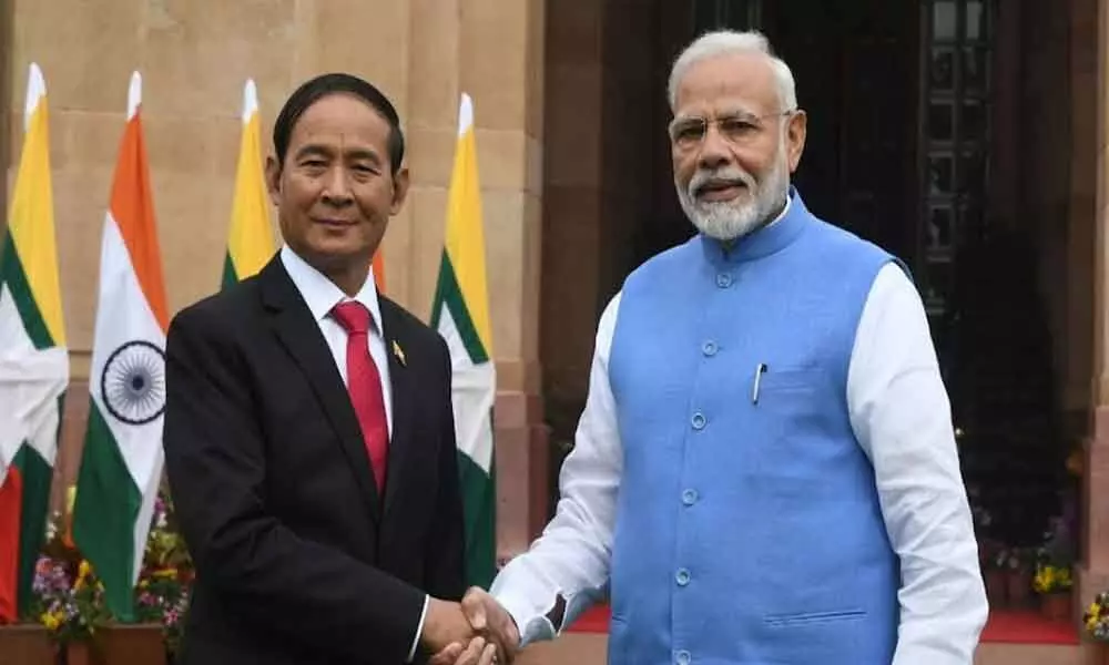 Myanmar President U Win Myint meets PM Modi