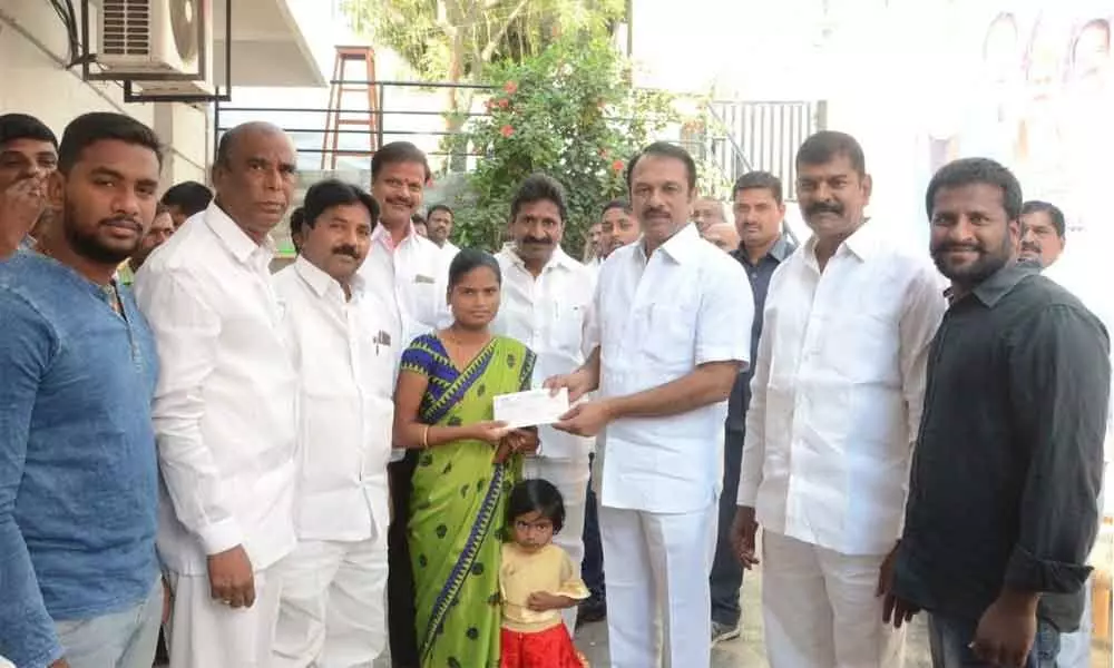 Hyderabad: MLA Devireddy Sudheer Reddy hands over CMRF cheque in Nagole