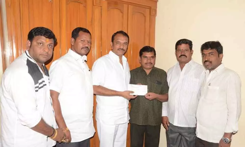 Hyderabad: MLA Devireddy Sudheer Reddy hands over CMRF cheque