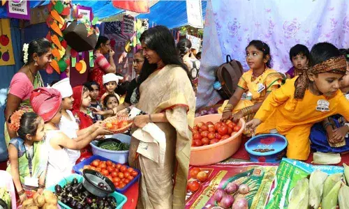 Play school kids from Ameerpet recreate village weekly market