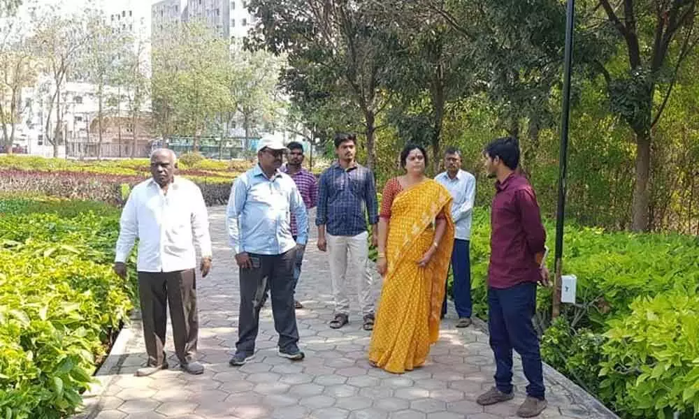 Hyderabad: Corporator Lakshmi Prasanna inspects parks in BN Reddy Nagar