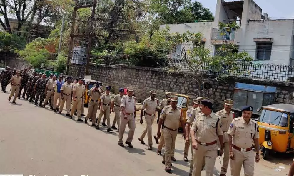 Hyderabad: Begumpet Police Station cops conduct flag march