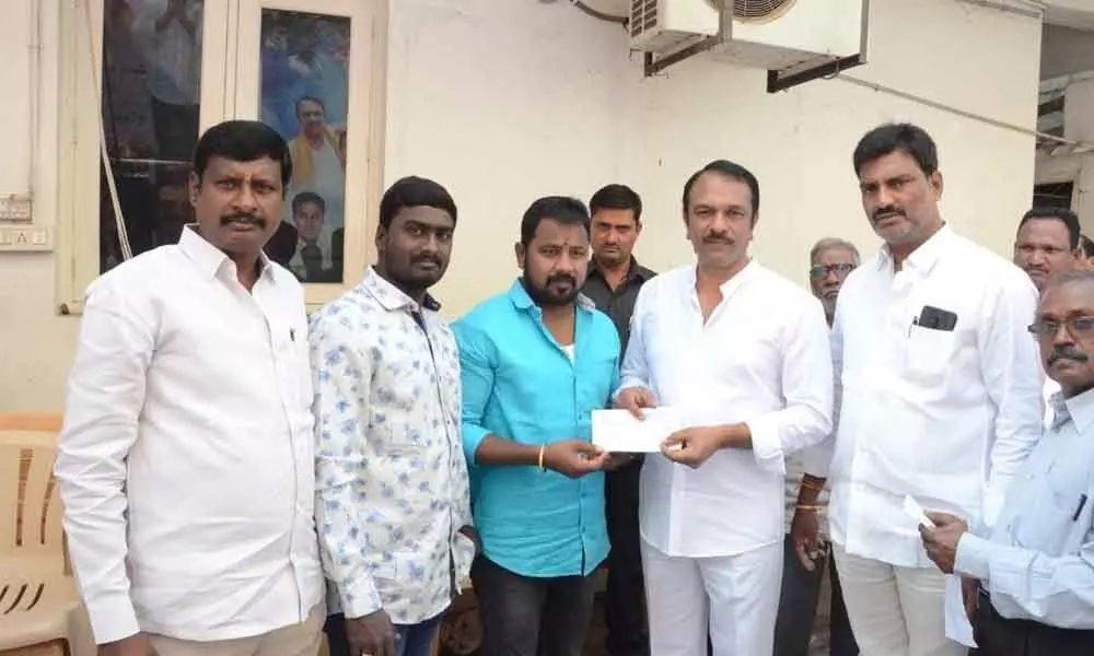 Hyderabad: MLA Devireddy Sudheer Reddy hands over CMRF cheque in BN Reddy Nagar