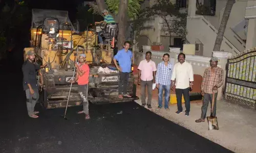 Hyderabad: Corporator Mudraboina Srinivasa Rao inspects BT road works