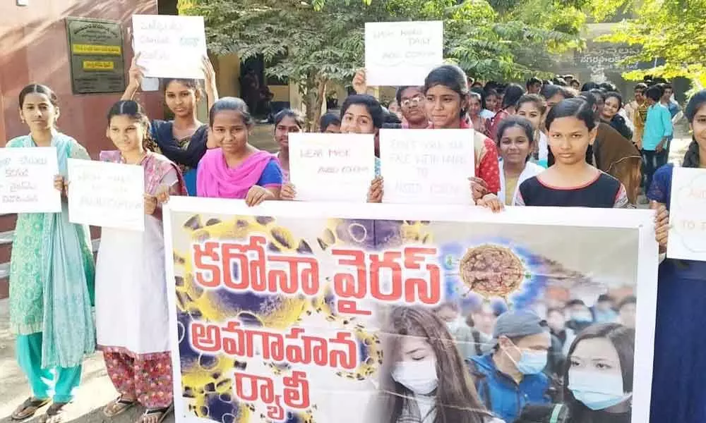 Vijayawada: Students take out a rally on coronavirus