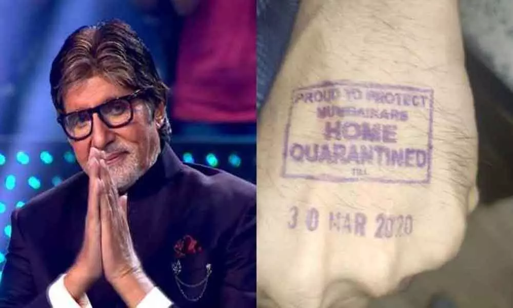 Amitabh Bachchan gets a Home Quarantined stamp on his hand
