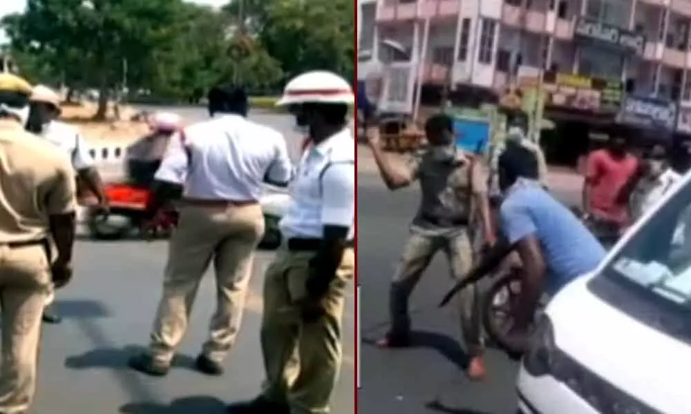 Coronavirus lockdown: Task force police beaten up law breakers in Vijayawada