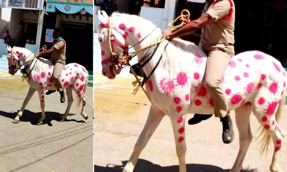 Coronavirus: Cop raises awareness with a horse painted with COVID-19 symbol in AP