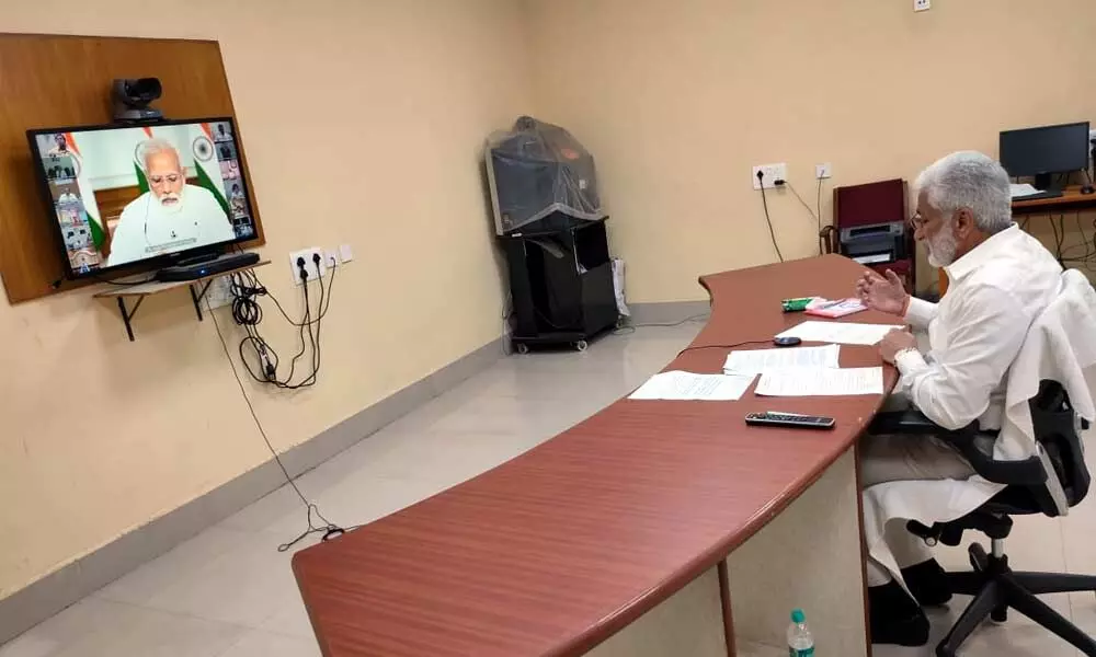 Vijayasai Reddy participates in PM Modis video conference meeting with parliament floor leaders