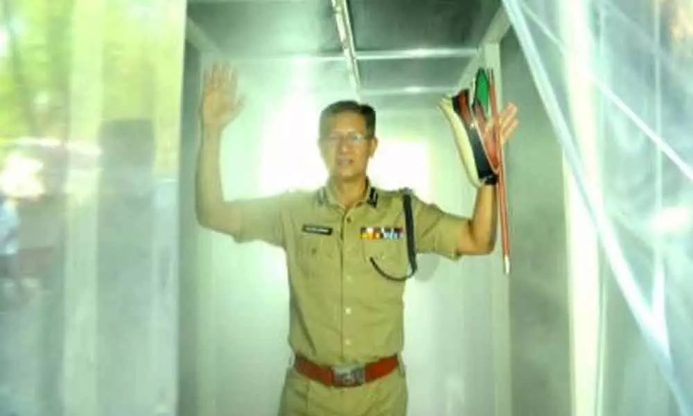 Coronavirus in Andhra Pradesh: S3V safety disinfectant tunnel installed at DGP office in Mangalagiri