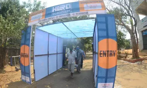 Finally disinfectant tunnel comes up at Vizag Rythu Bazaar