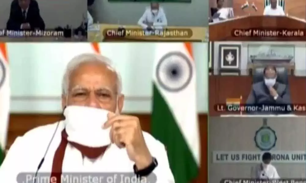 PM Modi Wears Mask During Video Interaction With CMs
