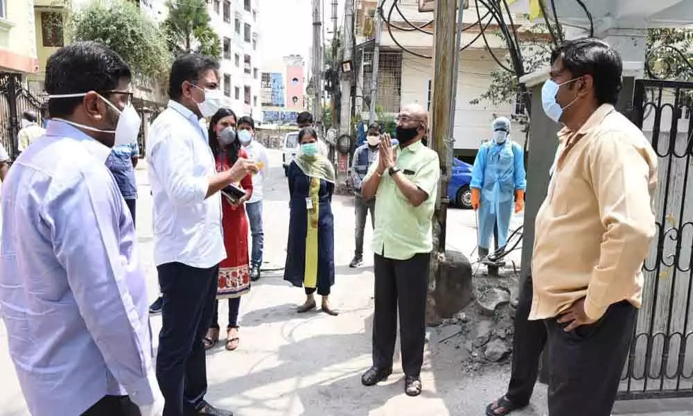 KTR visits containment zones, urges citizens to maintain social distancing