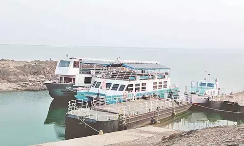 Two ferries parked at Nagarjuna Sagar