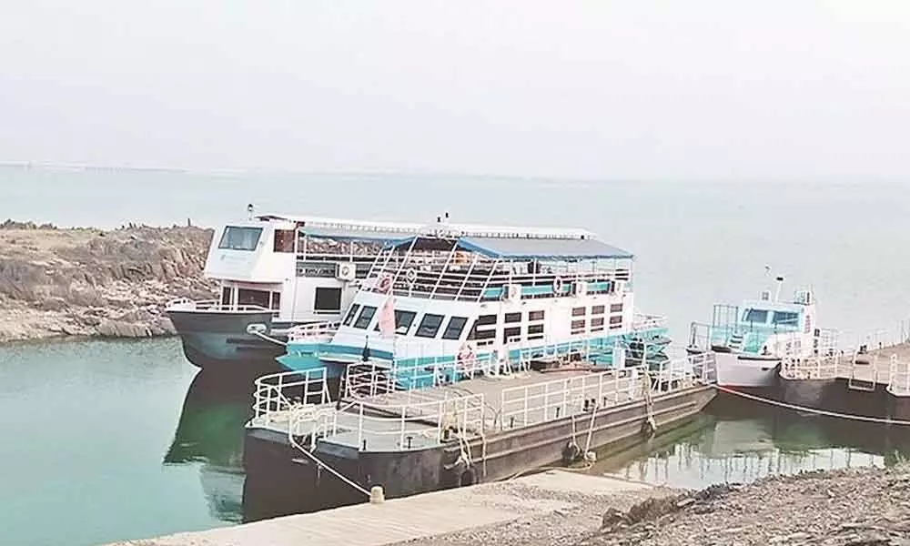 Two ferries parked at Nagarjuna Sagar