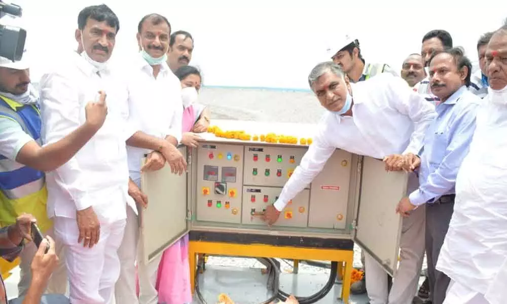 Minister Harish Rao releases water from Ranganayak Sagar in Siddipet district