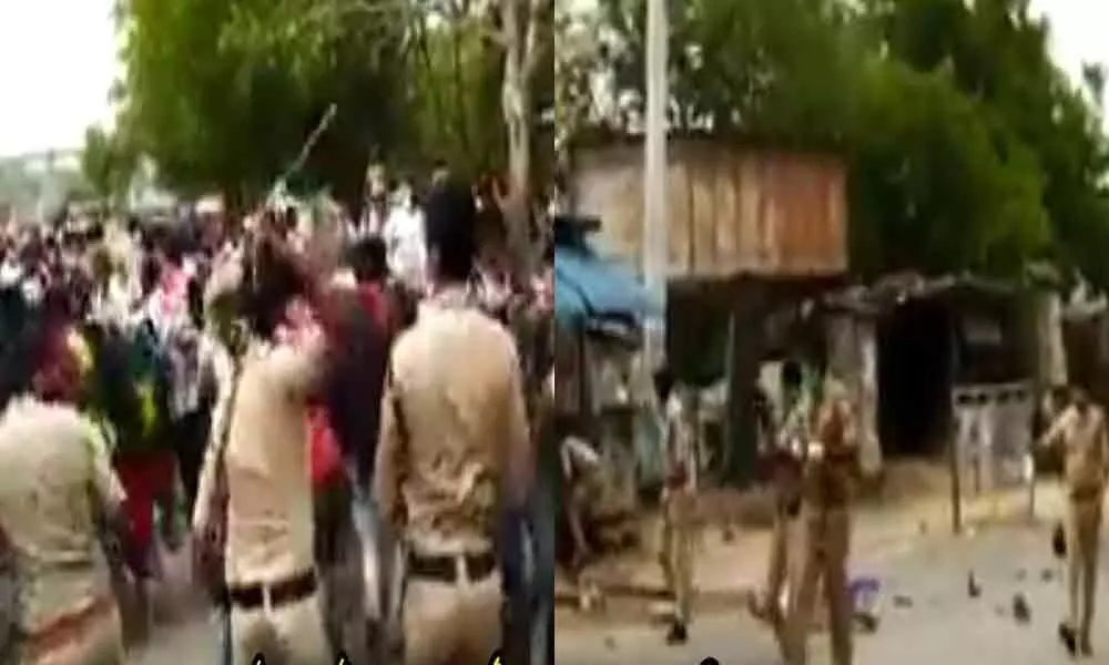 Tension prevails at Rajamahendravaram after an altercation between police and migrants