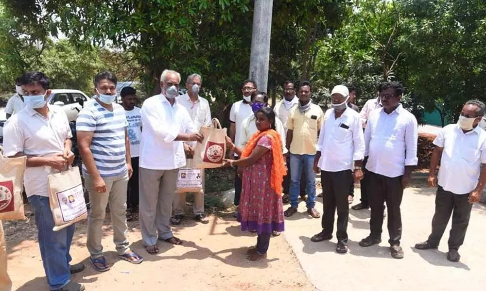 GITAM distributes relief material to needy people at Visakhapatnam