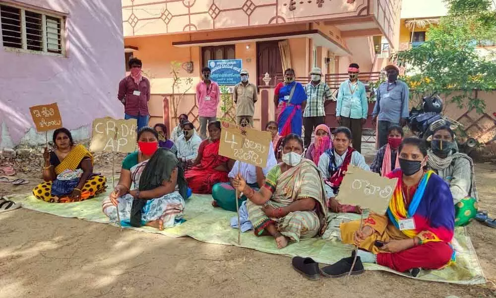 Sanitation workers stage protest for salaries at State capital Amaravati