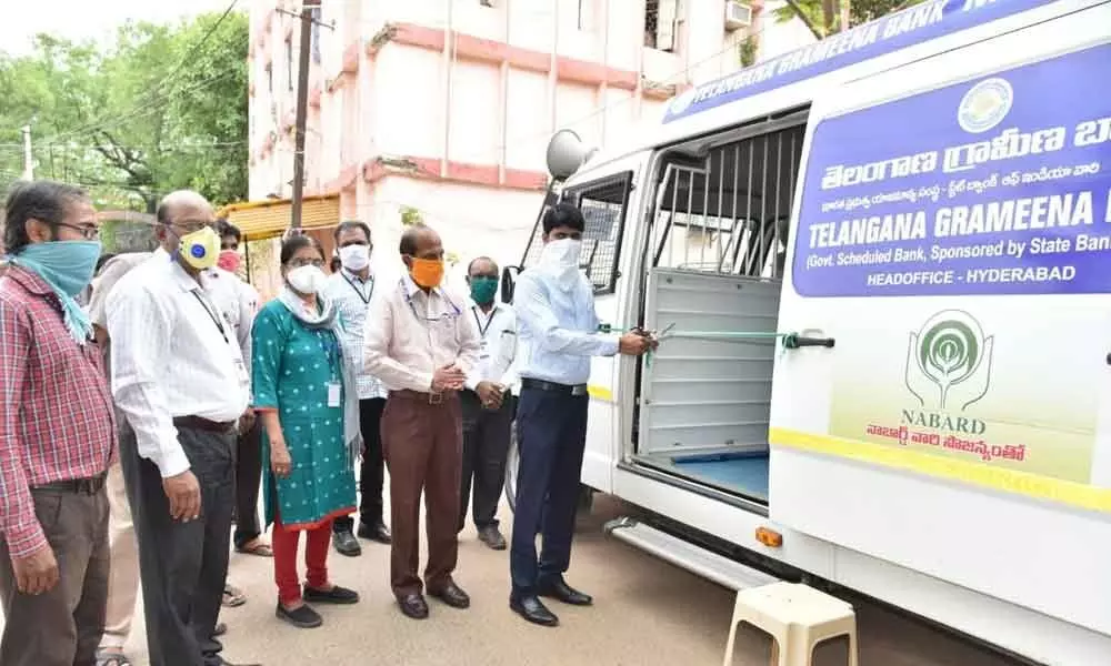 Telangana Grameena Bank mobile ATM inaugurated by Collector C Narayana Reddy in Nizamabad