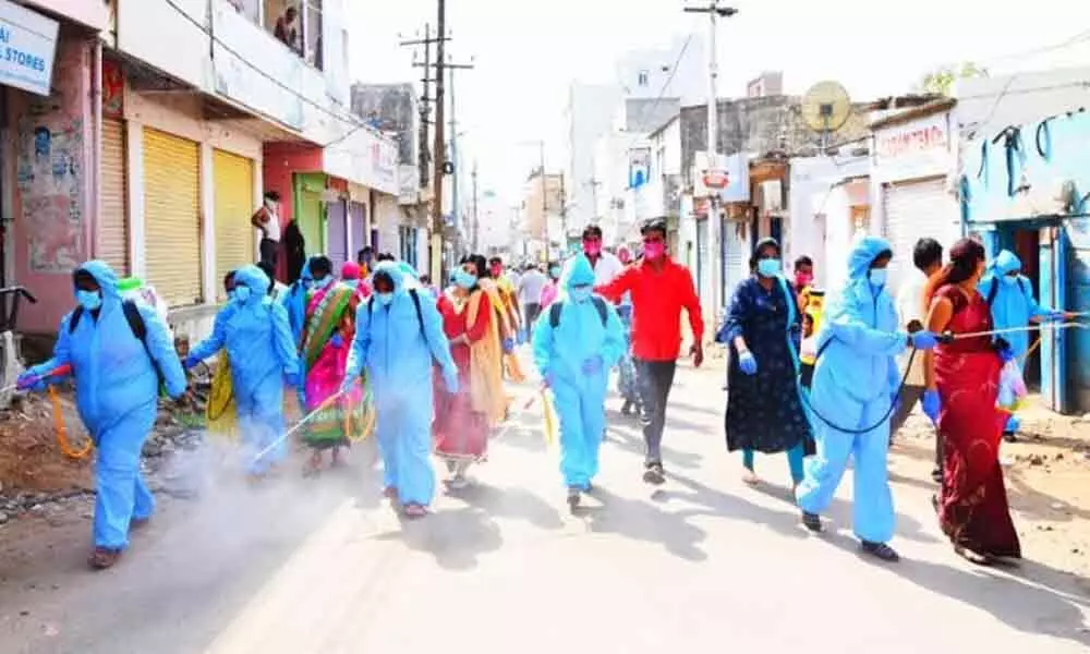 Women warriors on spraying spree in fight against corona in Hyderabad