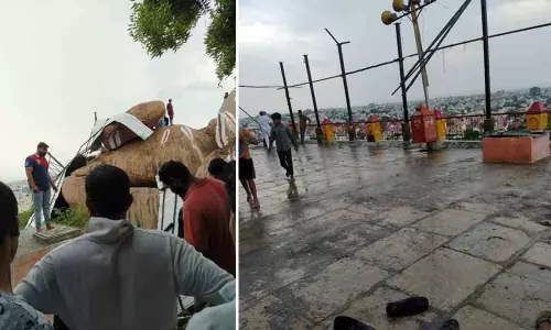 Hyderabad: Shed collapsed at Temple at Dattatreya Pahad due to heavy rains
