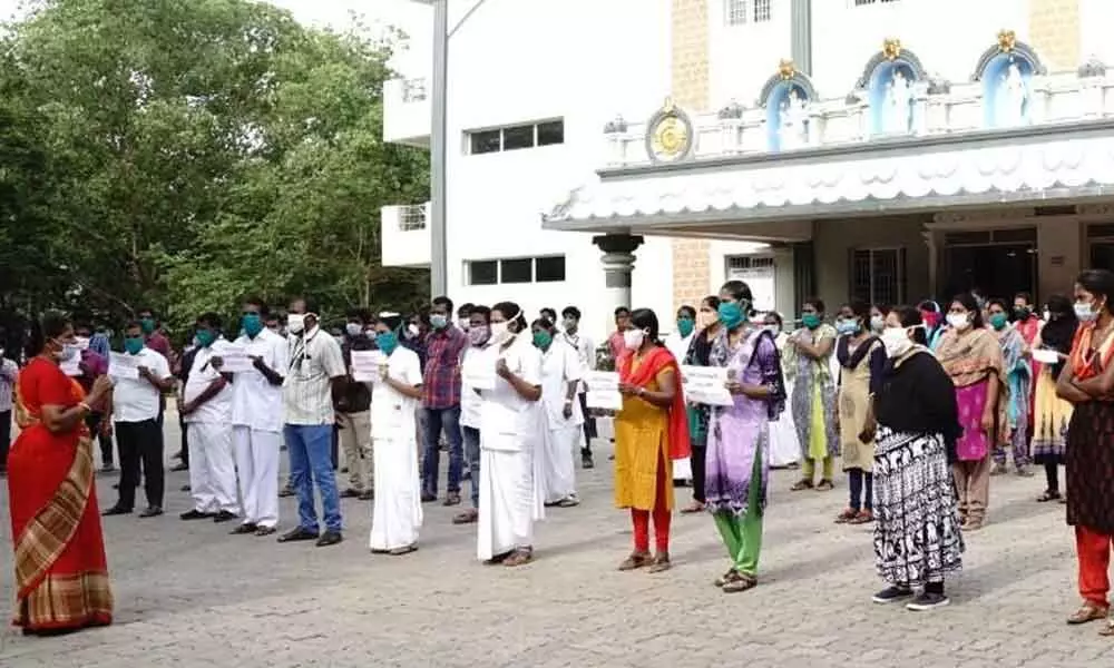 Tirupati: TTD outsourcing, contract employees stage protest