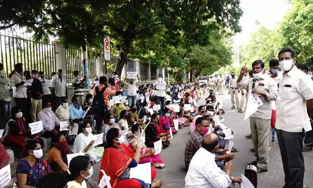 TTD outsourced employees stage massive protest