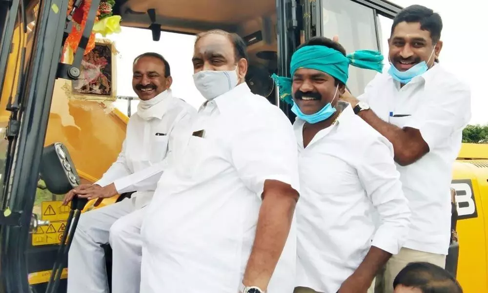 Health Minister Eatala Rajendar inspecting Mid Manair Dam right canal in Karimnagar on Monday