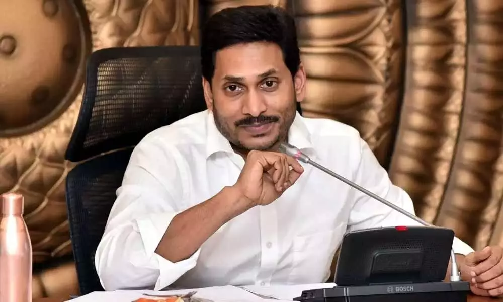 Chief Minister YS Jagan Mohan Reddy taking part in a review on State Investment Board at his camp office  on Friday