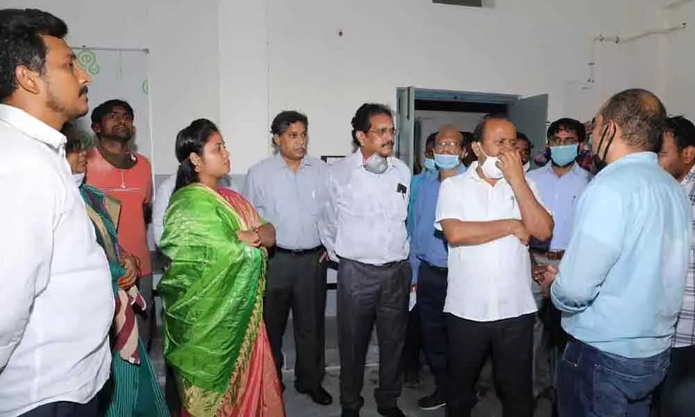 Deputy Chief Minister P Pushpasrivani, District Collector M Hari Jawaharlal visiting polytechnic college buildings in Kurupam in Vizianagaram district on Wednesday