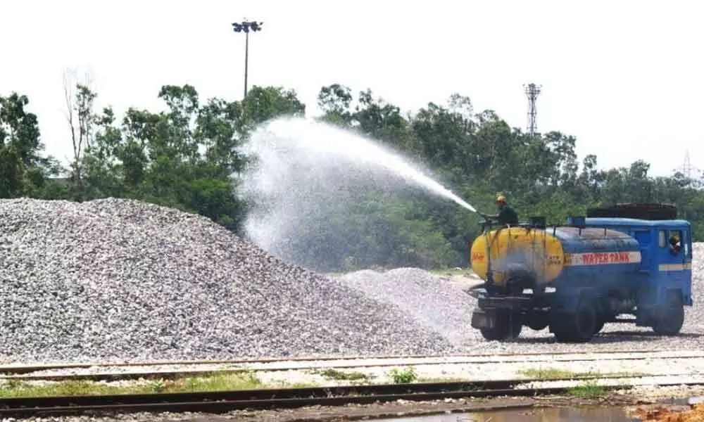 VPT undertaking water sprinkling exercise over coal stacks through MDSS to control the emission of dust in Visakhapatnam