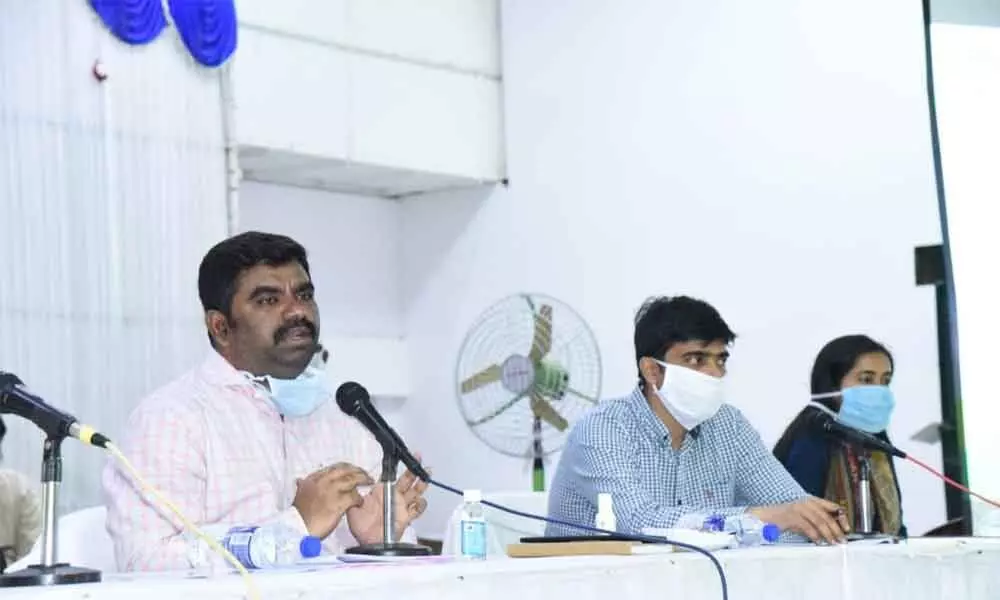 District Collector G Veera Pandiyan addressing agriculture pre-advisory board meeting in Kurnool Thursday