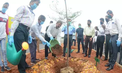 VPT Chairman K Rama Mohana Rao taking part in a sapling plantation drive organised to mark the World Environment Day in Visakhapatnam on Friday