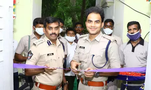 Urban SP A Ramesh Reddy and SEB in-charge ASP Y Rishanth Reddy during inauguration of SEB office in Tirupati on Friday