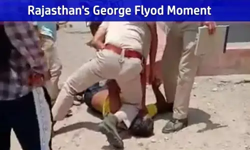 Policeman can been seen kneeling on Prajapat’s neck for a few seconds in the viral video.