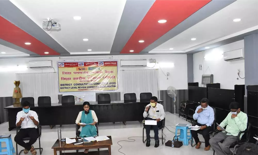 District Collector Sikta Patnaik speaking at a meeting with bankers at the Collectorate in Peddapalli on Friday