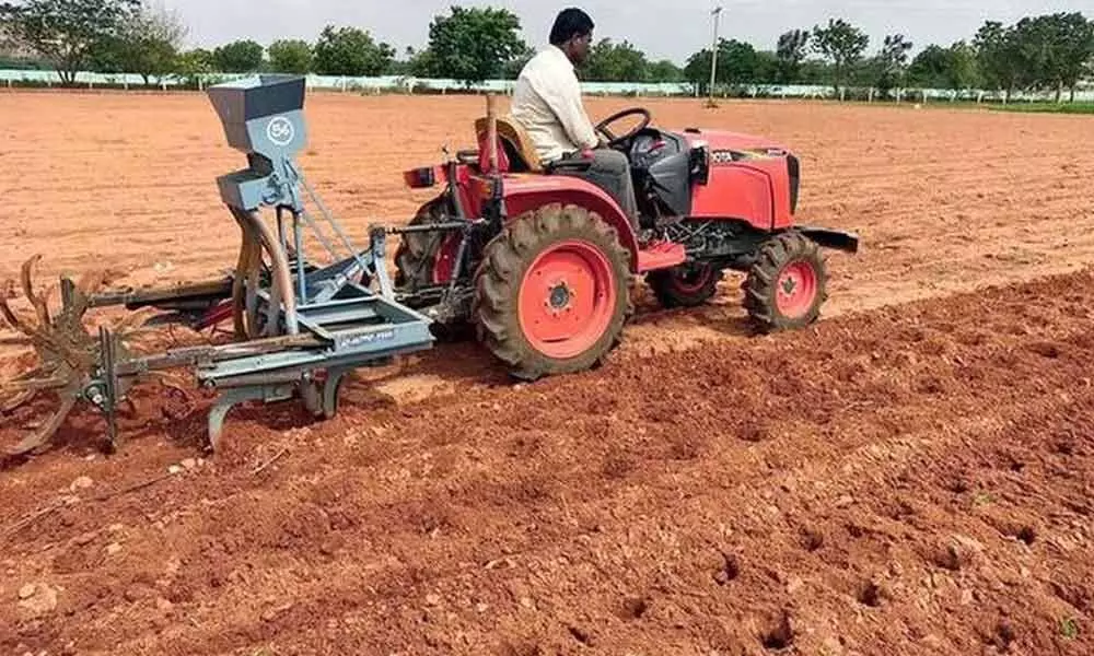 Land Tilling By Farmers For Sowing Ground Nut