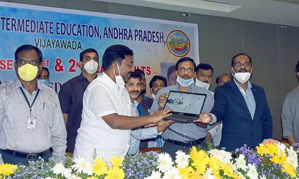 Education Minister Audimulapu Suresh releasing Intermediate results in Vijayawada on Friday