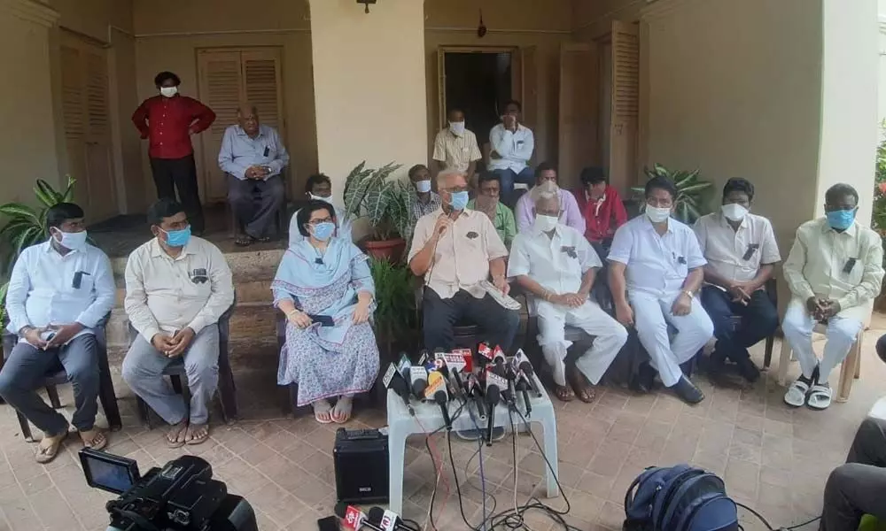 Former Union Minister P Ashok Gajapathi Raju speaking to the media in Vizianagaram on Saturday