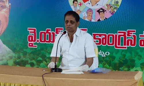 YSRCP State general secretary Dadi Veerabhadra Rao speaking at a media conference in Visakhapatnam on Sunday